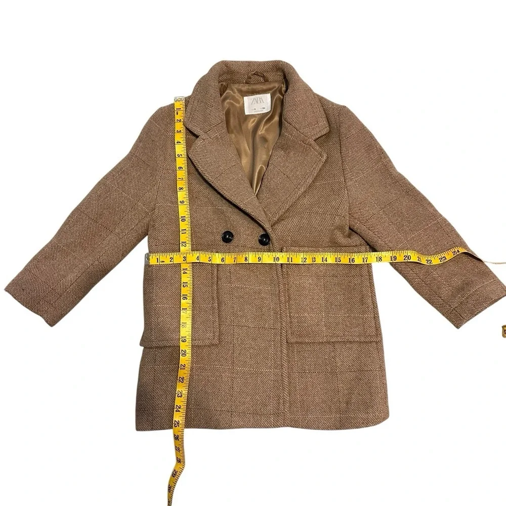 Zara Girls woll blend double‎ breasted coat size 9c/134 cm Pre Owned Beige/Tan